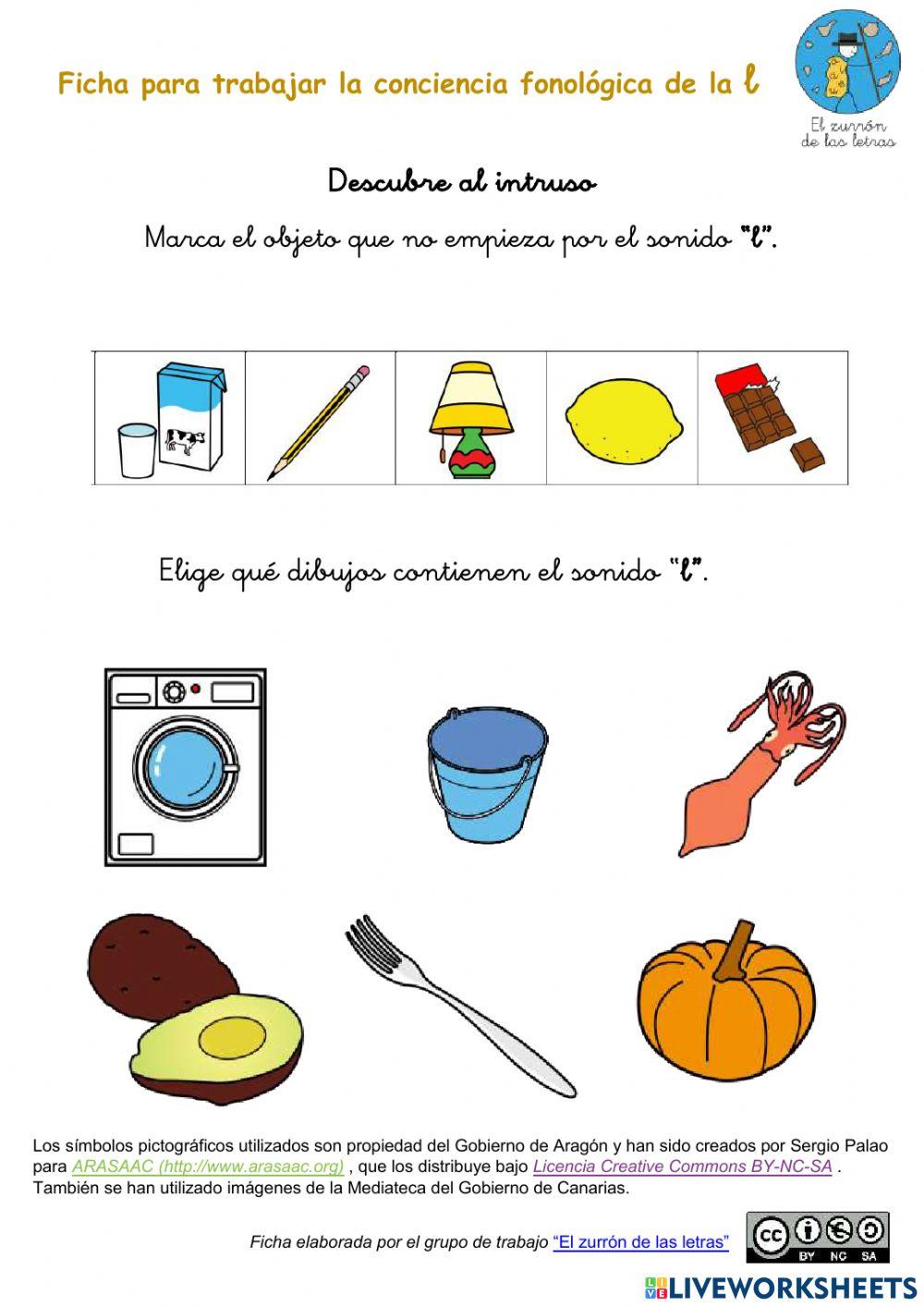Ficha interactiva para trabajar conciencia fonológica del sonido “L”