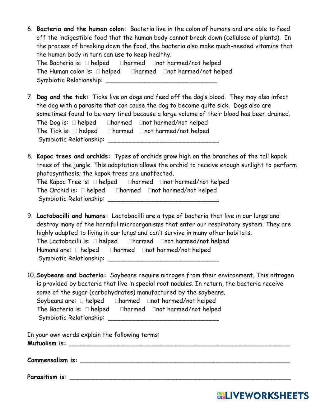 Symbiotic Relations Worksheet Live Worksheets Symbiotic Relations Worksheet Live Worksheets