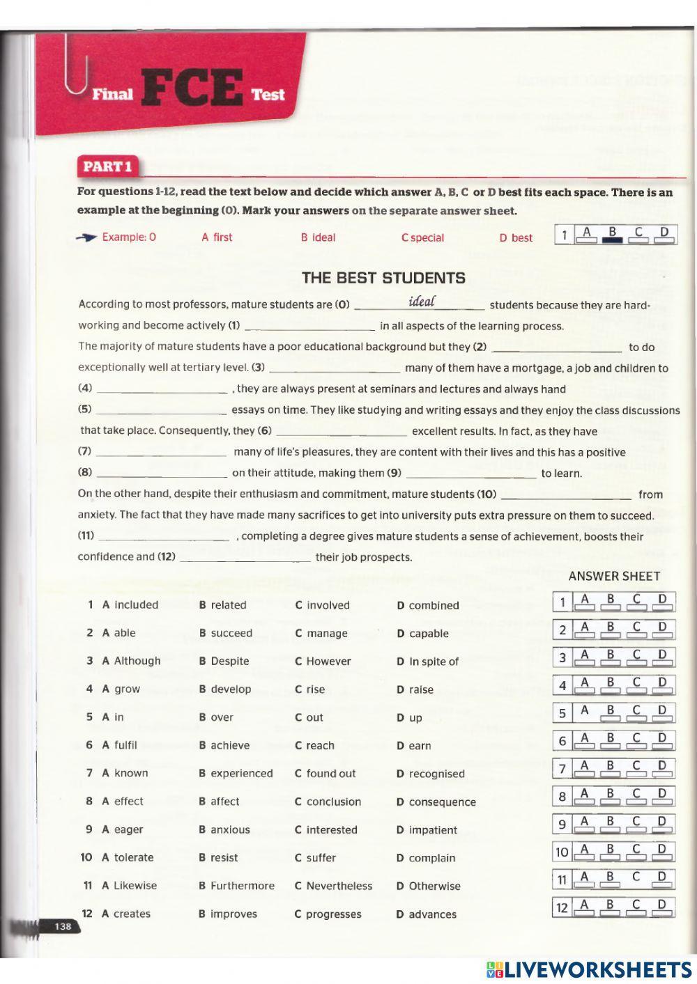 Use of English B2 - Unit 15 and Final FCE test
