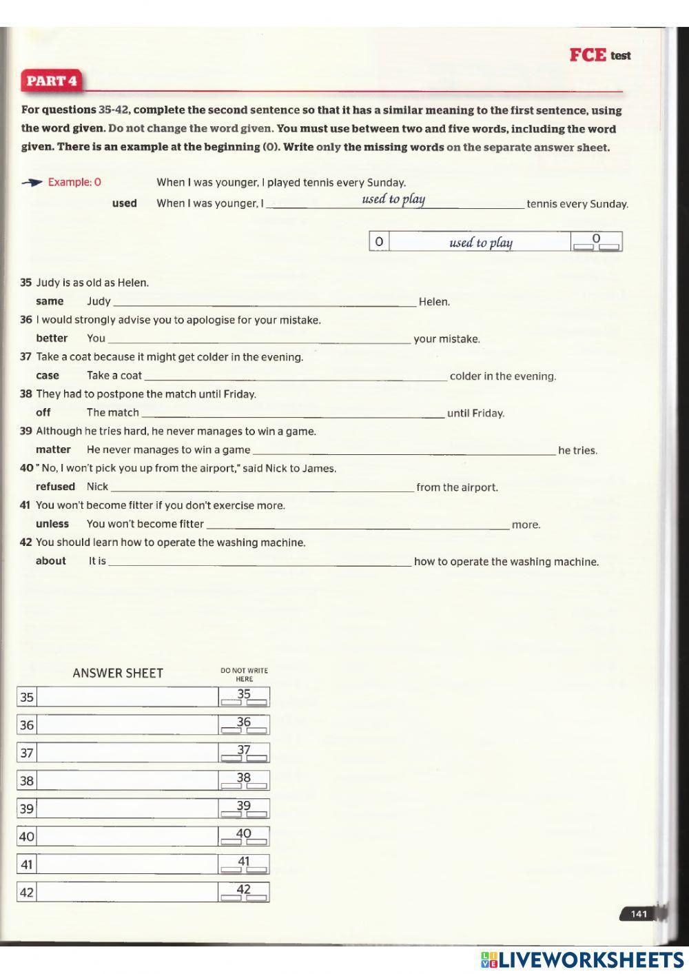 Use of English B2 - Unit 15 and Final FCE test