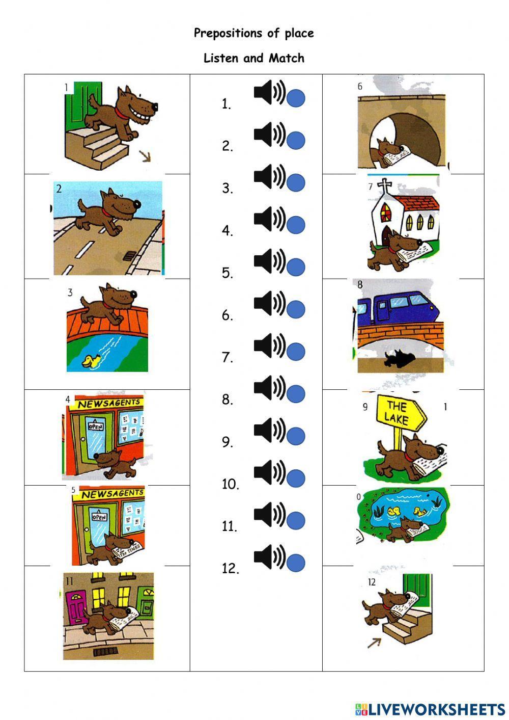 Trinity Grade 3 prepositions of movement listen and match