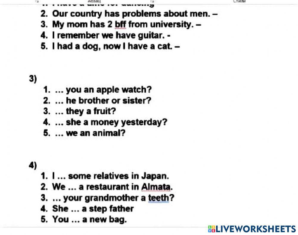 Verb, to have- has, there is-are