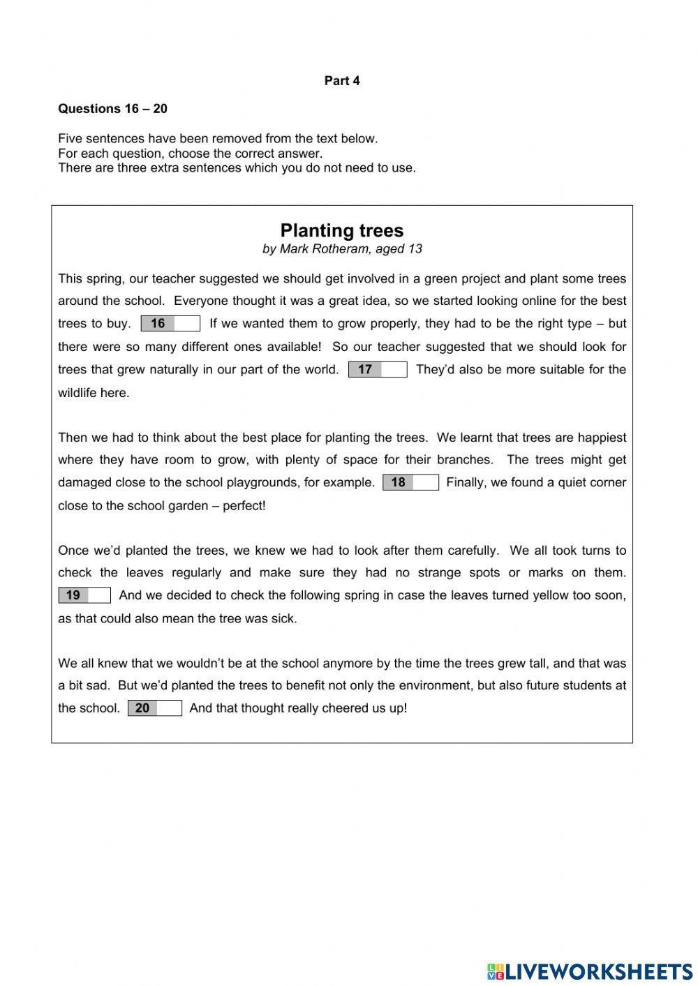 PET for Schools Sample Reading 1.4
