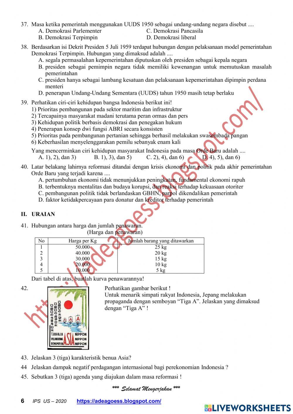 Simulasi tes usbn kelas 9 worksheet live worksheets