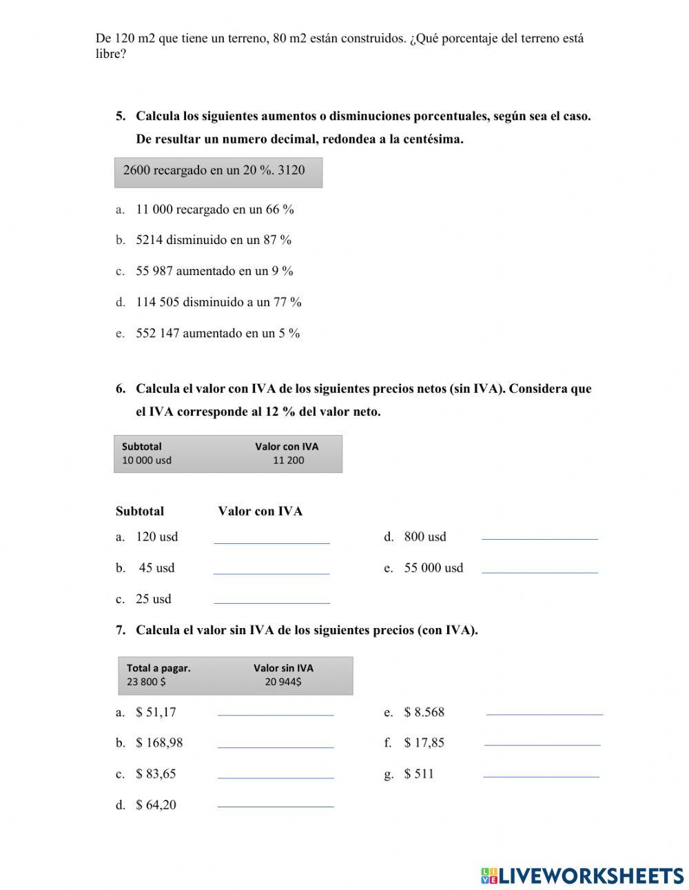 Porcentaje Ejercicio