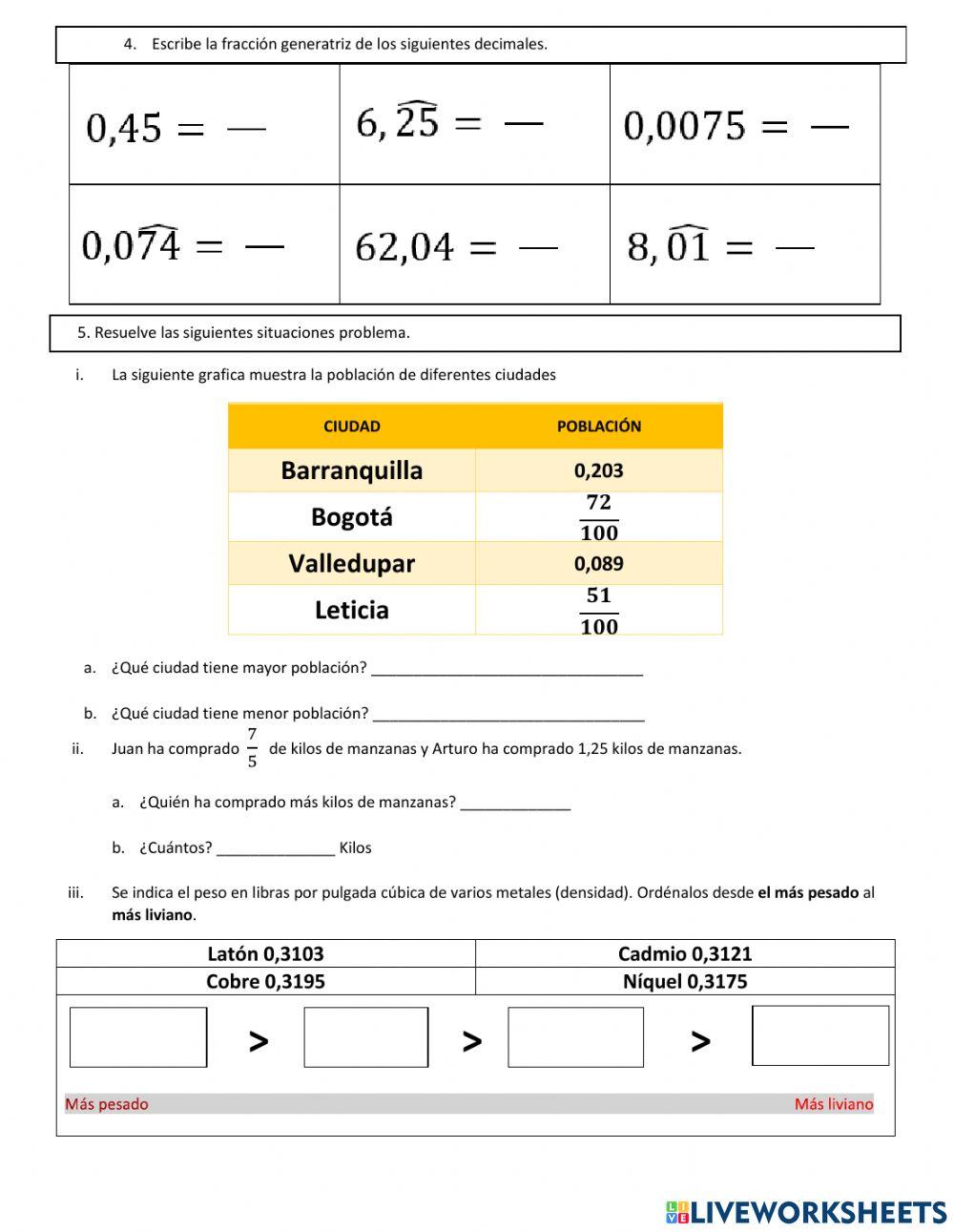 Números racionales - Conversión - Orden