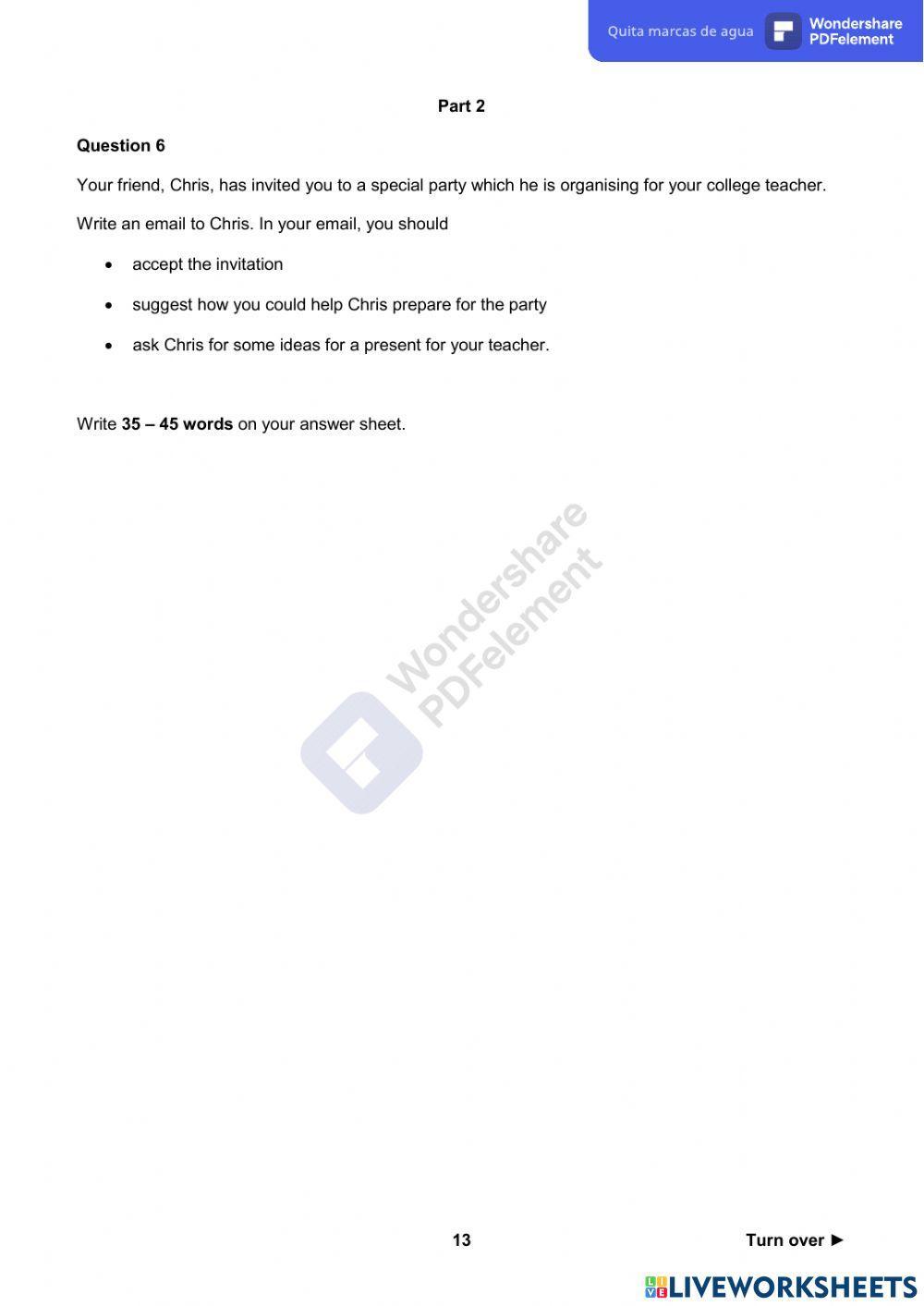 Pet Exam 1-Reading Paper (parts 4 and 5) and Writing Paper