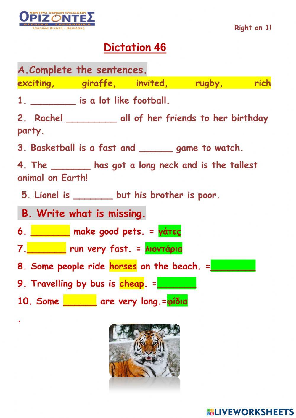 Right on 1!  Dictation 46 B. A class