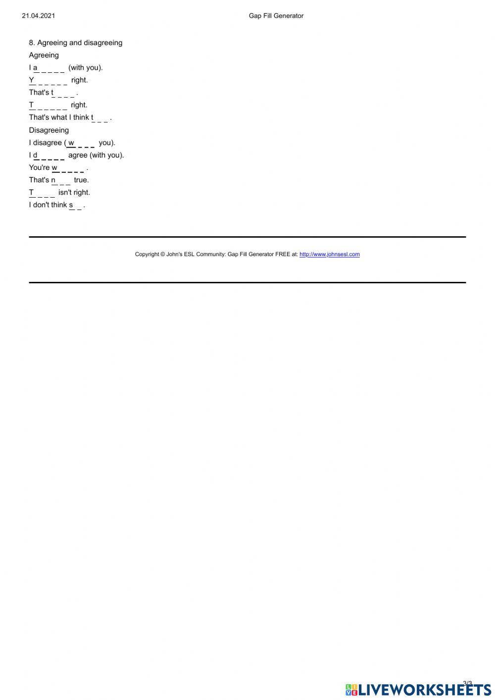 English Class A2 Speaking gaps units 1-8