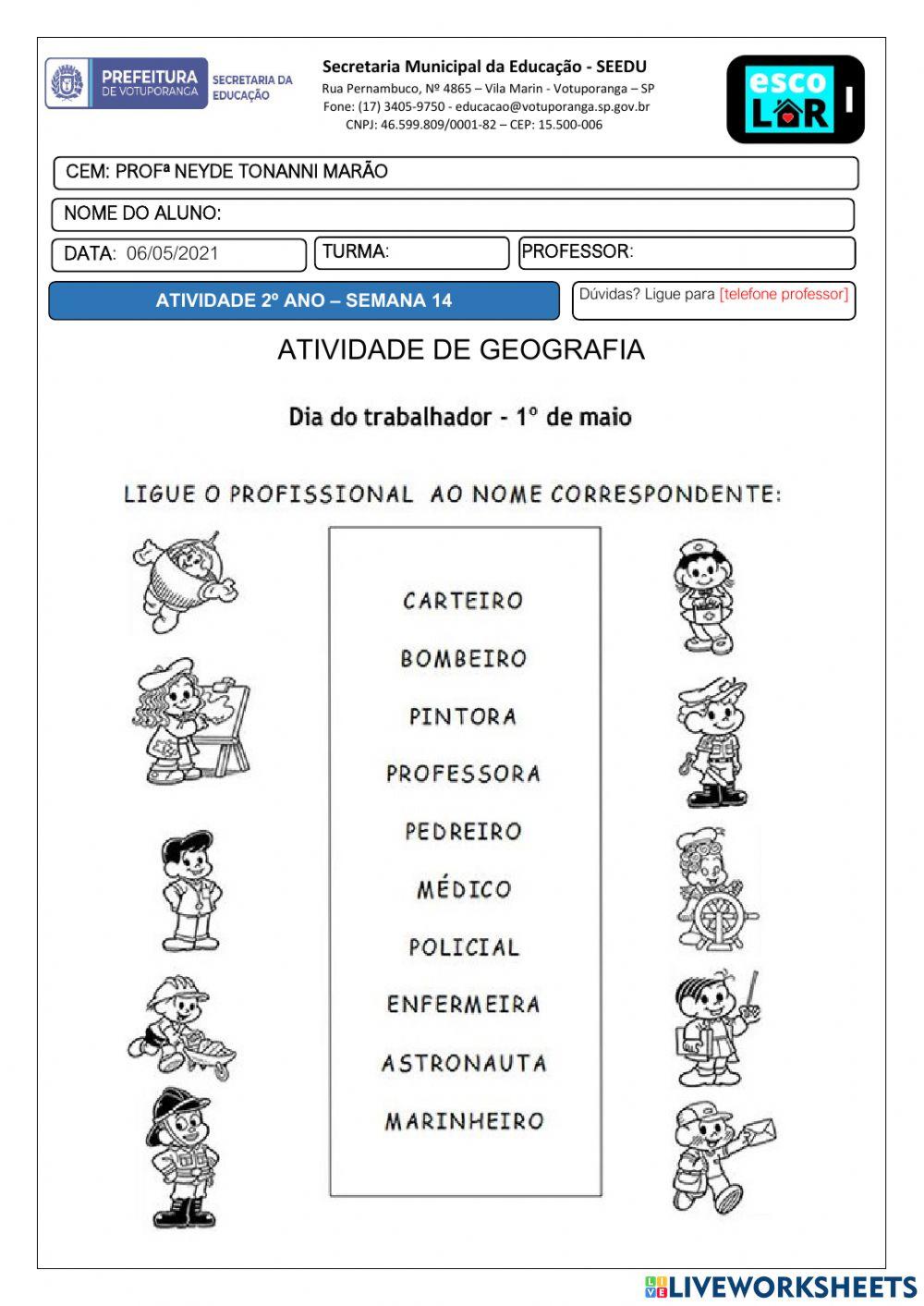 Atividade de Geografia: Profissões