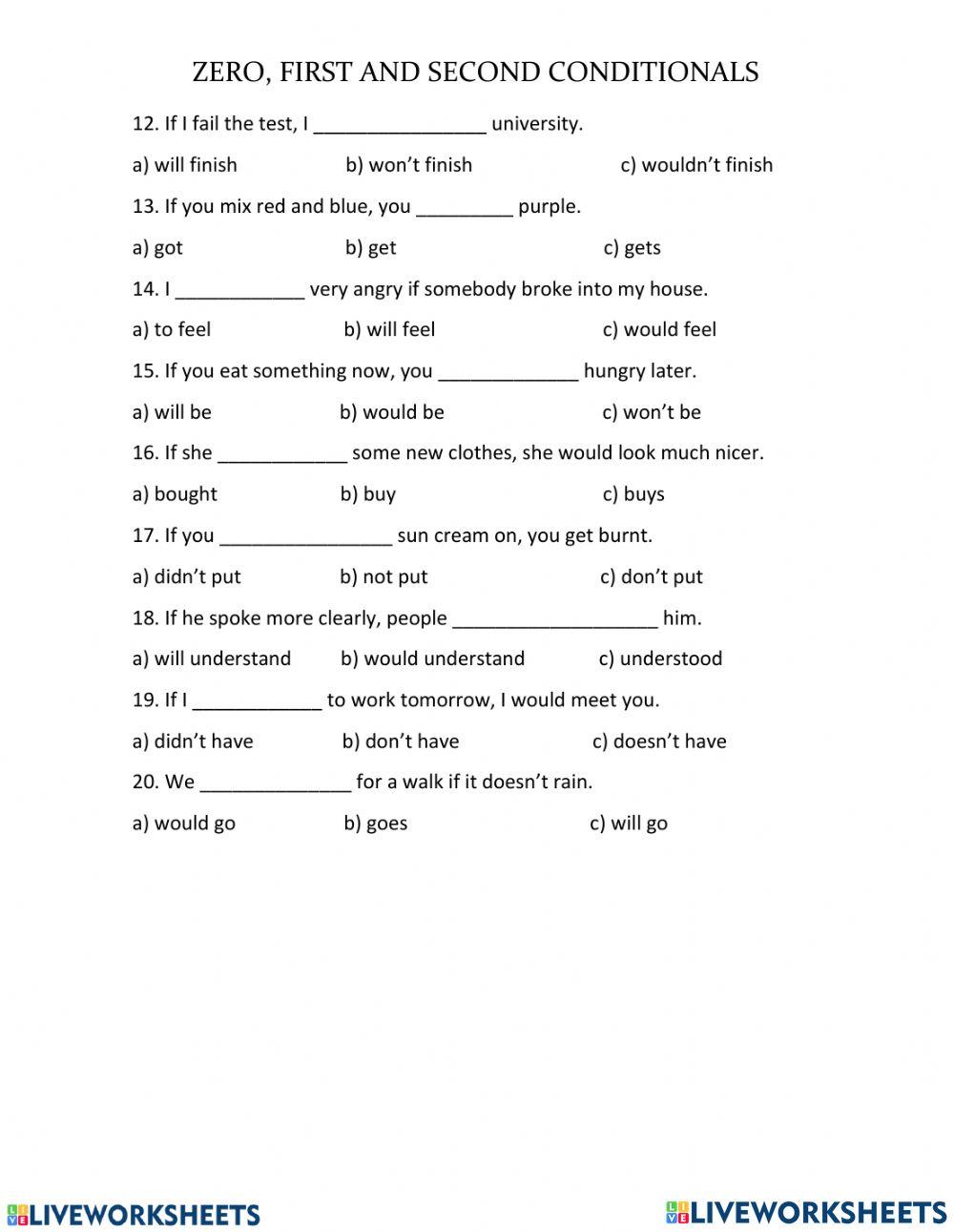 Zero, First and Second Conditional practice