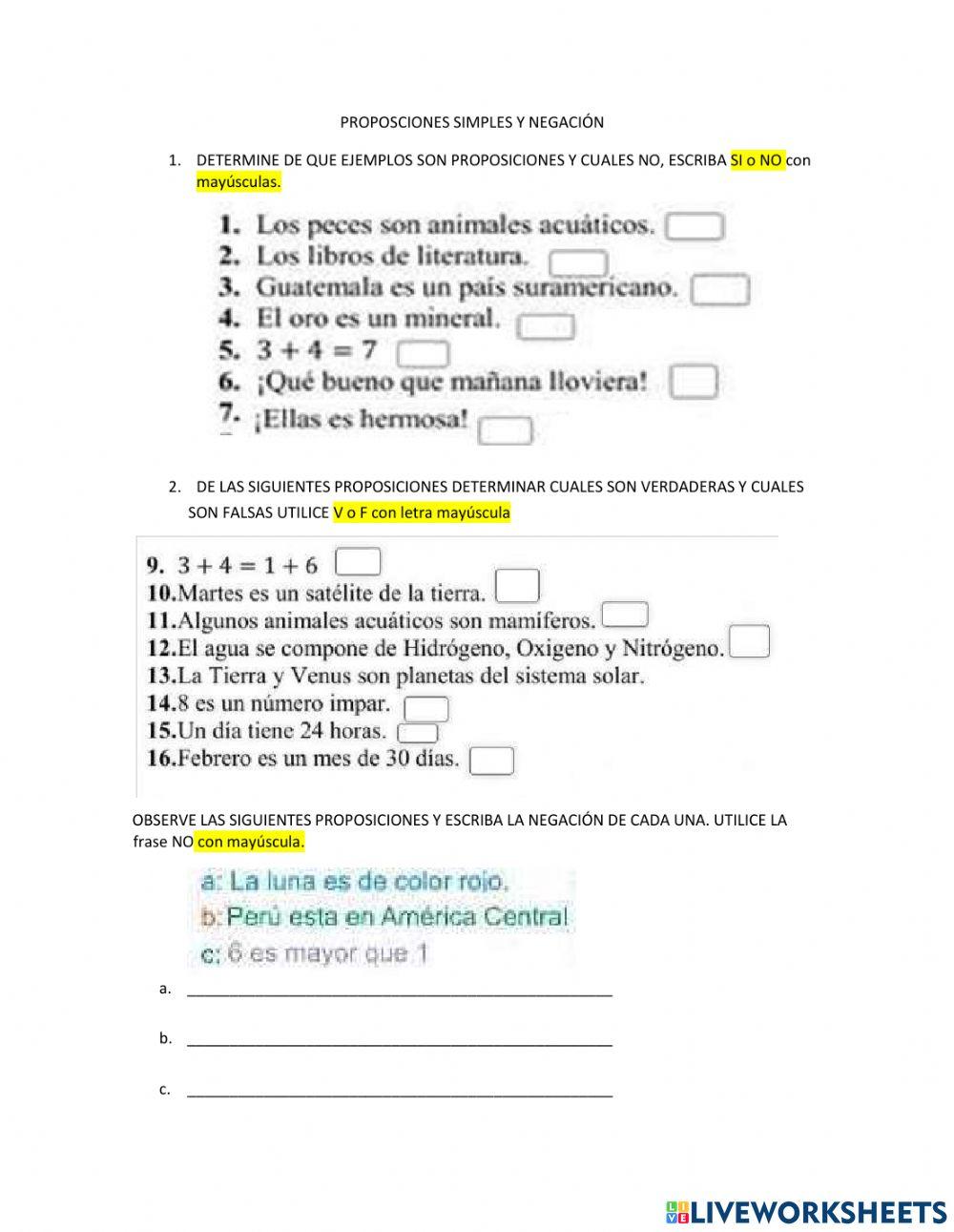 Proposciones simples negaciones