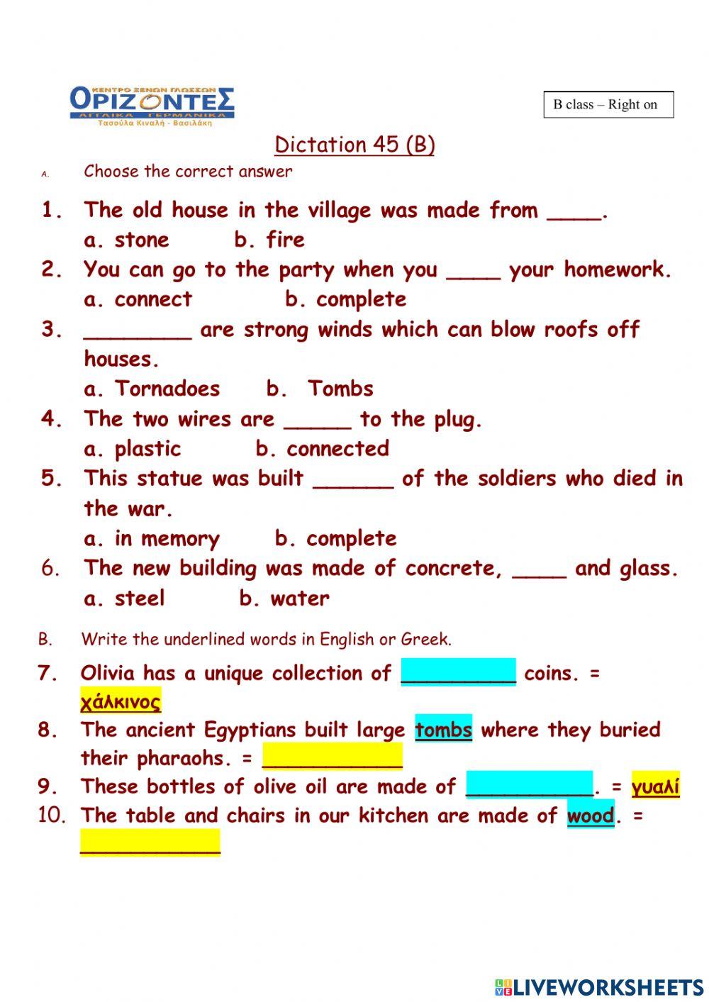 Right on 2!  Dictation 45 B. Class:B