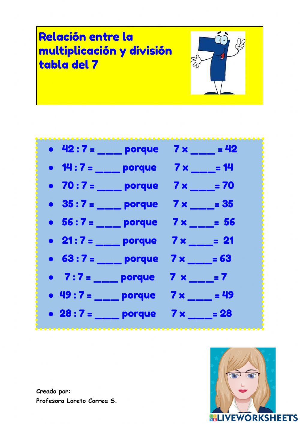 Multiplicar y dividir tabla 6 y 7