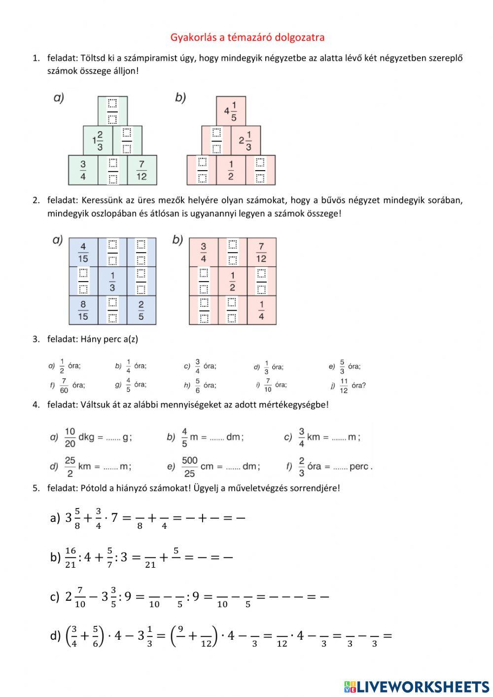 Műveletek törtekkel