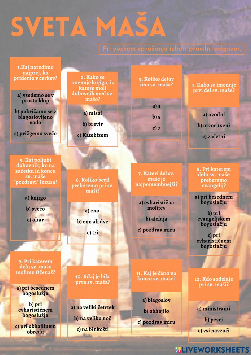 Kviz - sveta maša