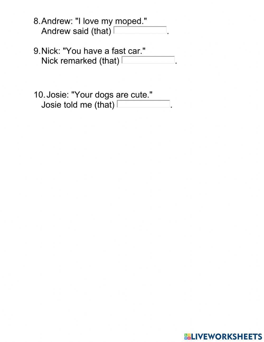 Reported Speech  Present Simple