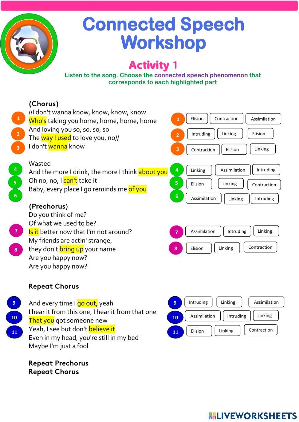 connected-speech-workshop-online-exercise-for-live-worksheets