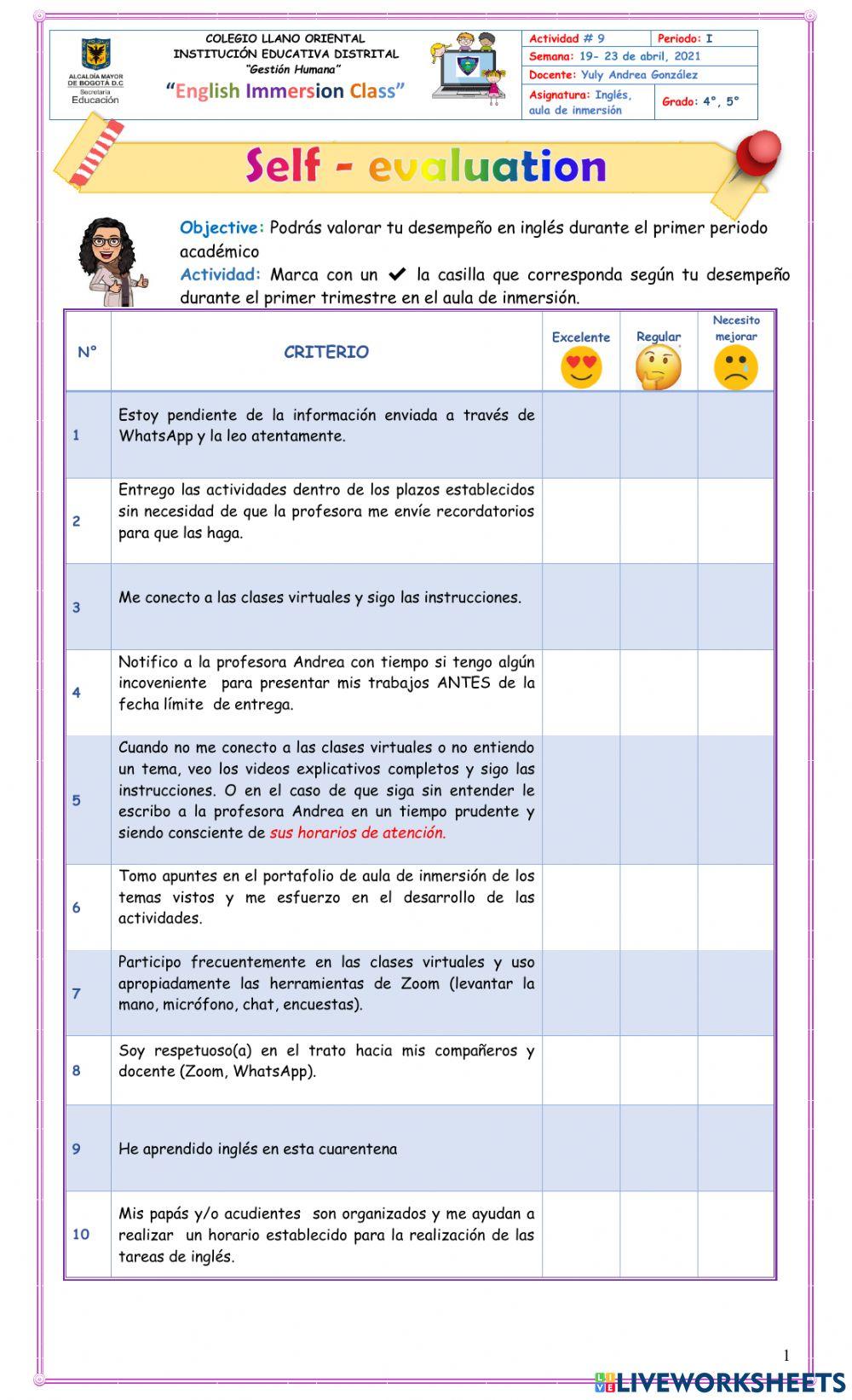 9. SELF ASSESMENT 4°