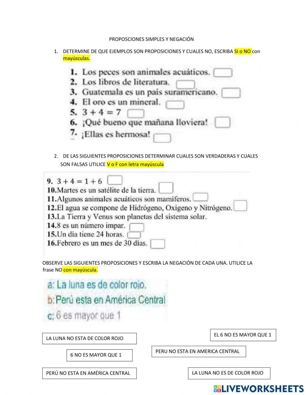 Proposciones simples y negaciones