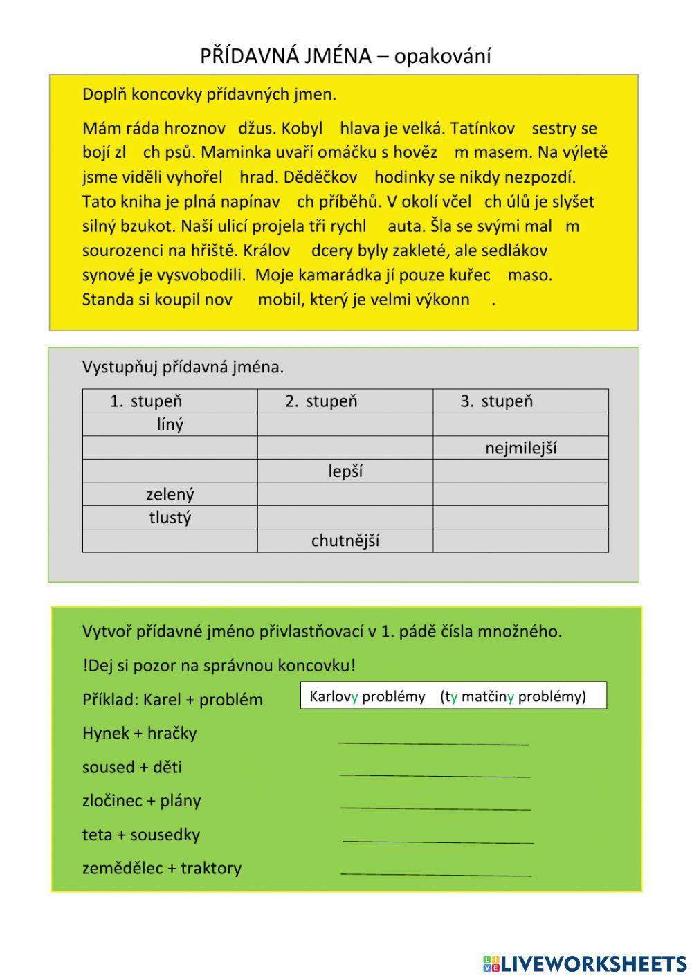 Přídavná jména, opakování