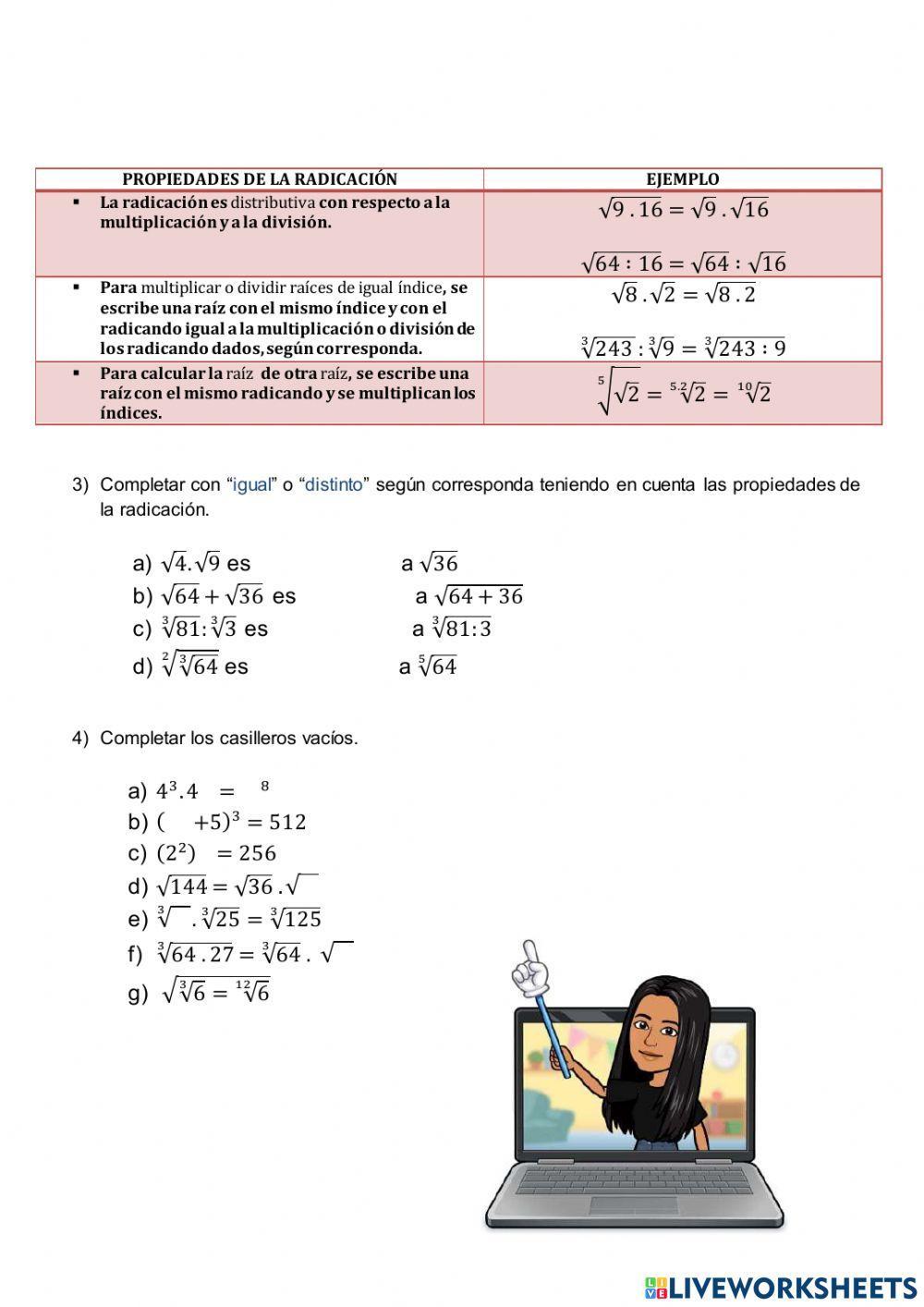 Propiedades de la potenciación y radicación
