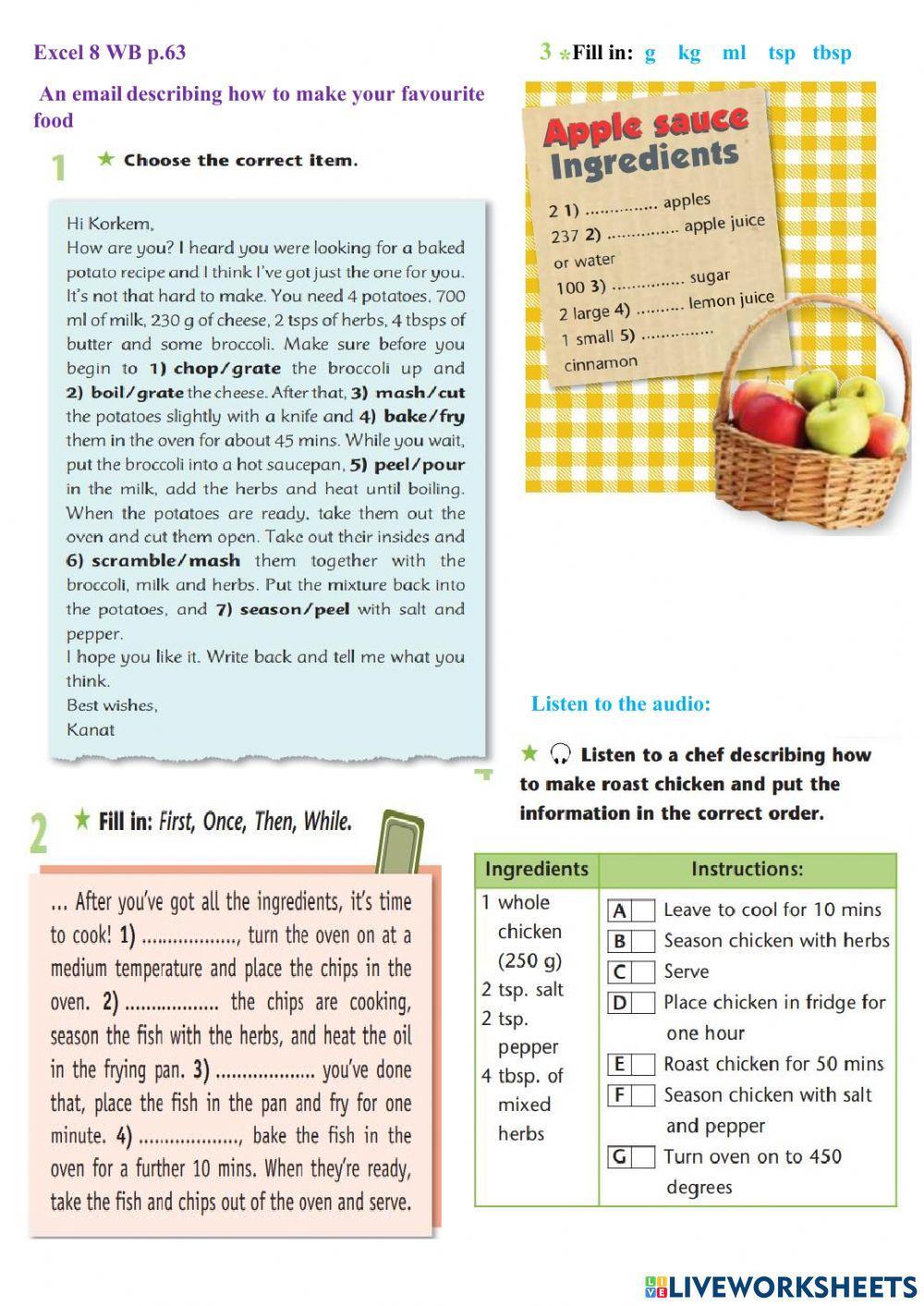 • An email describing how to make your favourite food