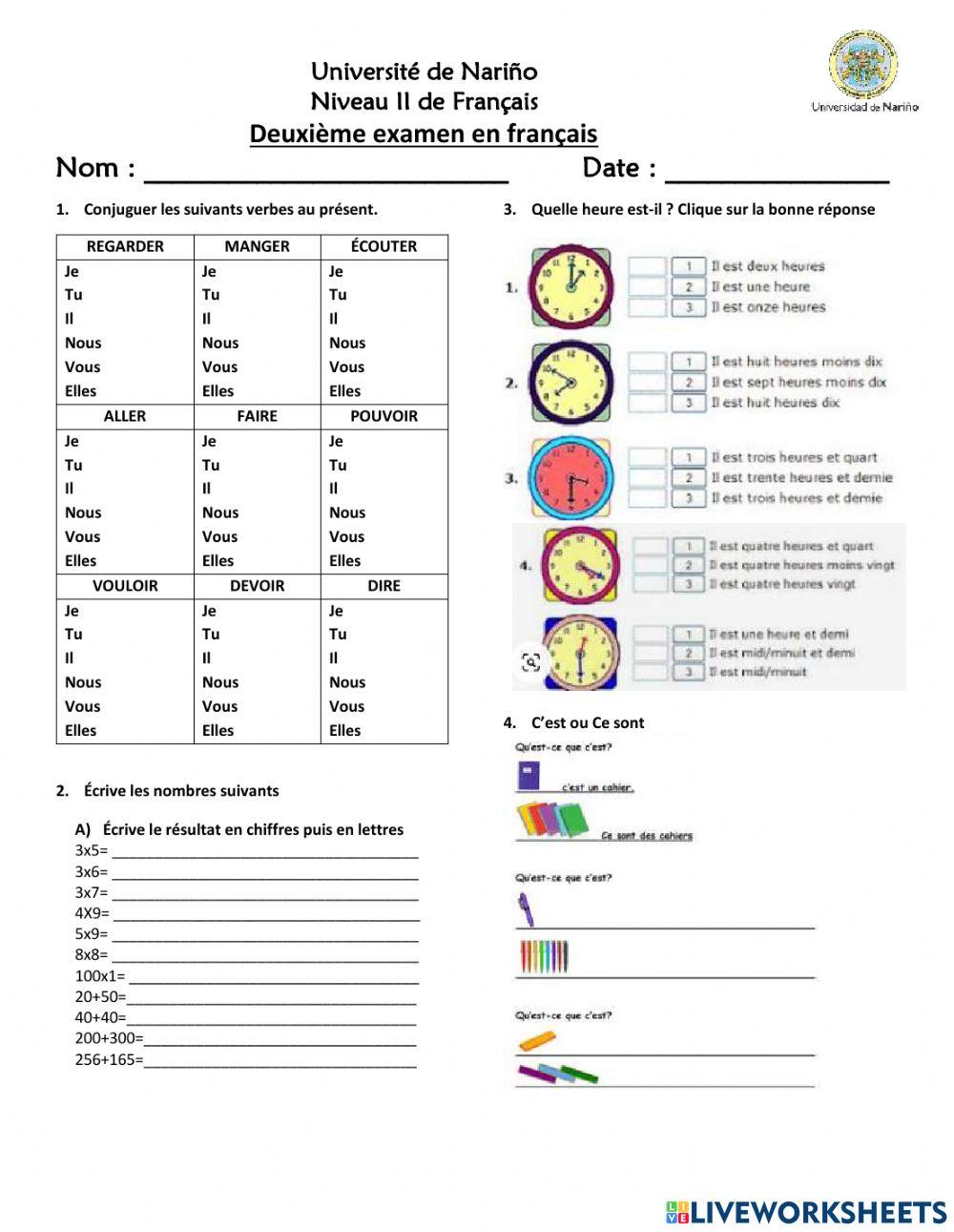 Deuxième examen en français