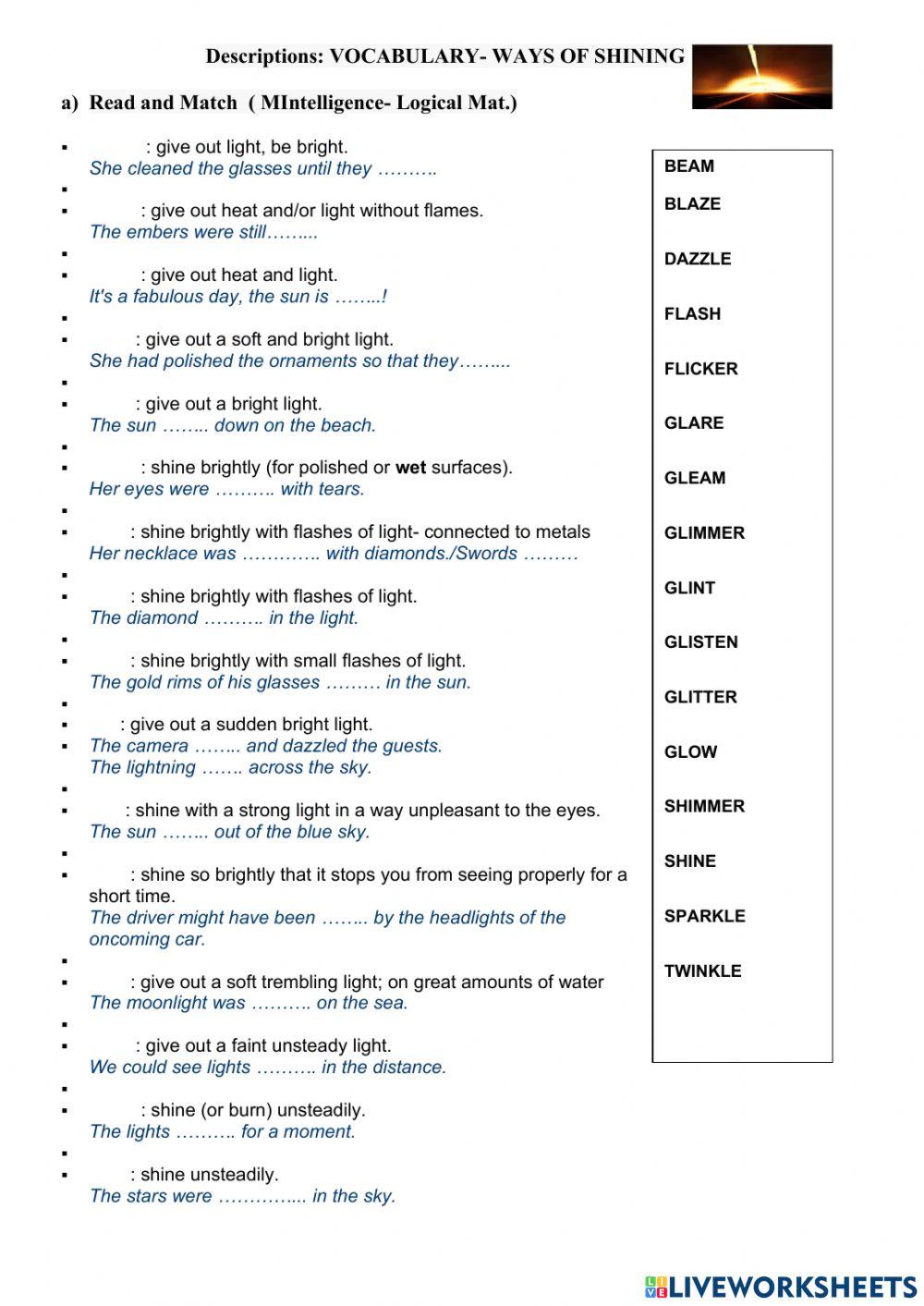 Descriptions- ways of shining
