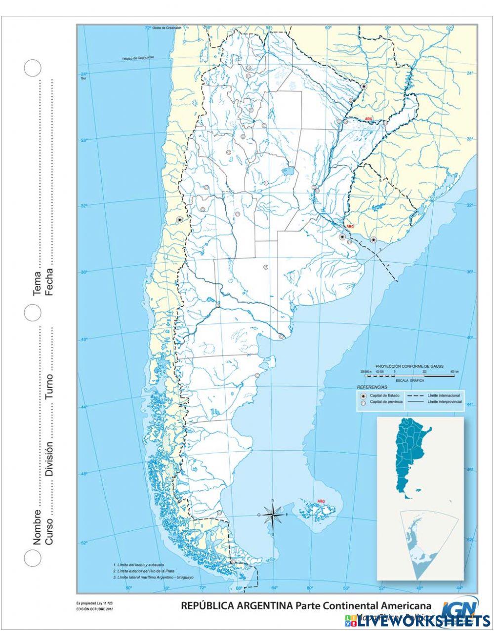 UBICA CADA PROVINCIA CON SU CAPITAL EN EL RECUADRO, EN LAS PROVINCIAS SEÑALADAS Y EN LOS PAÍSES LIMÍTROFES: