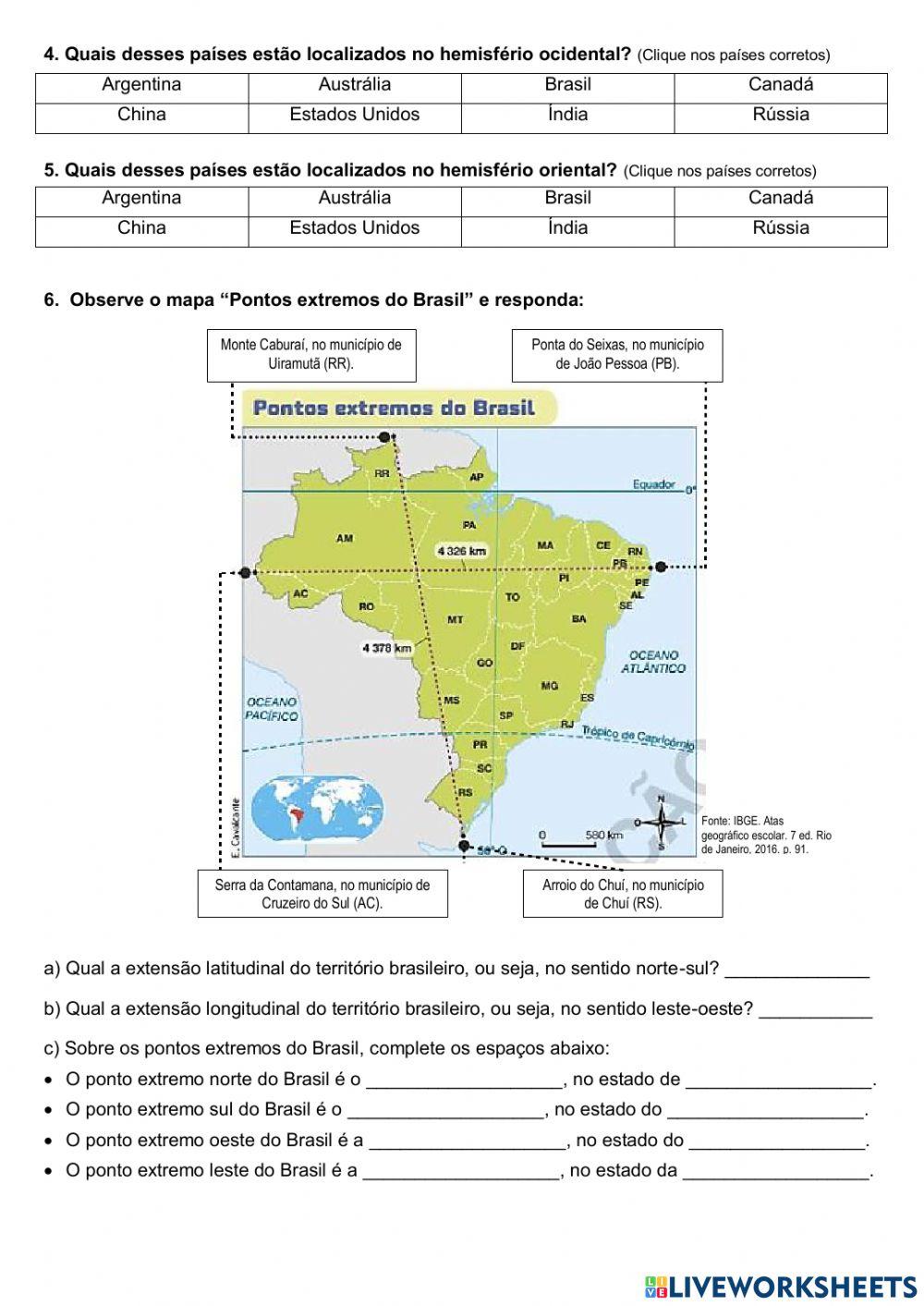 Localização, dimensão e fronteiras do território brasileiro