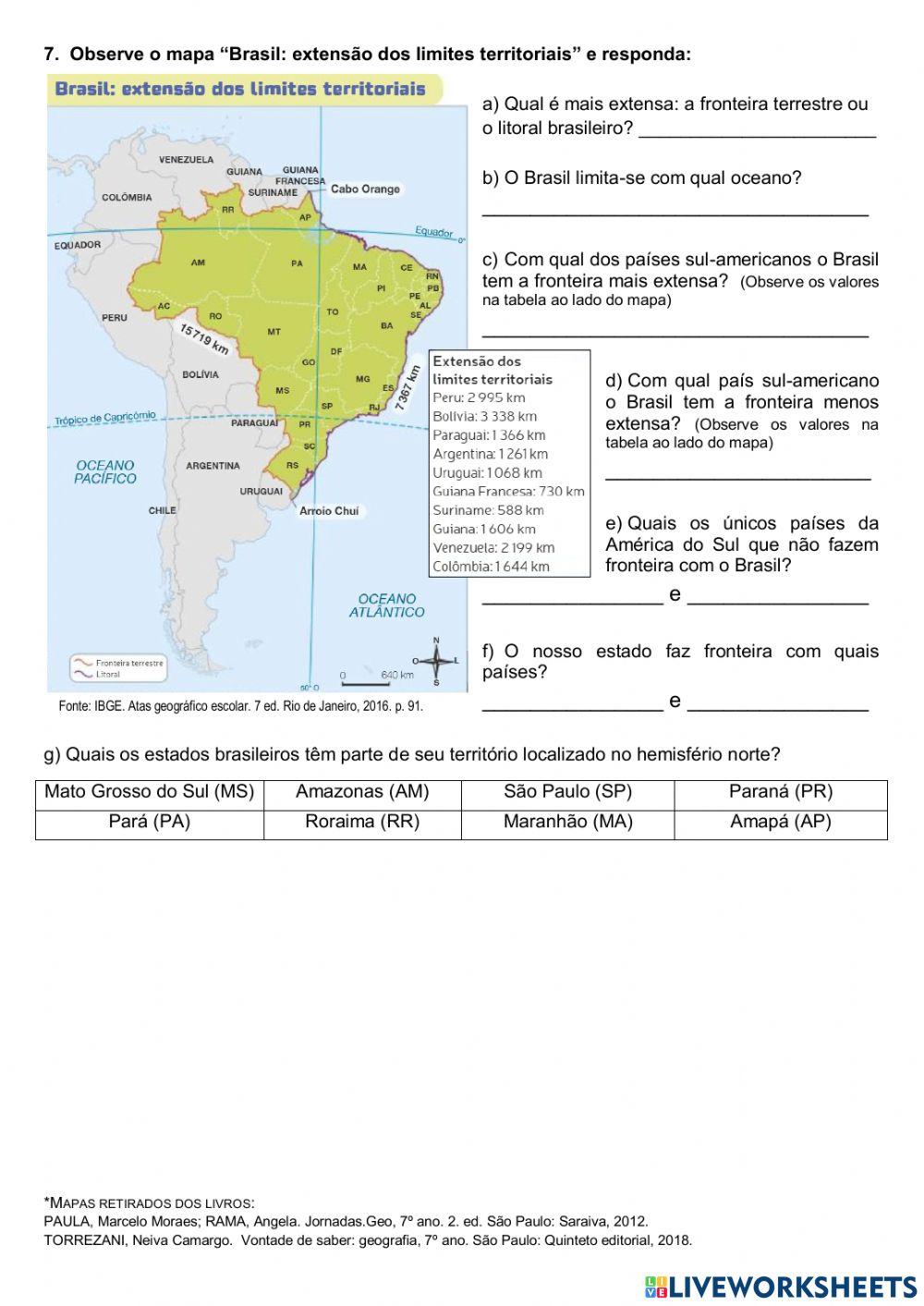 Localização, dimensão e fronteiras do território brasileiro