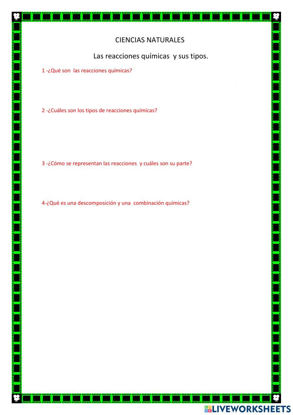 Las reacciones químicas  y sus tipos.