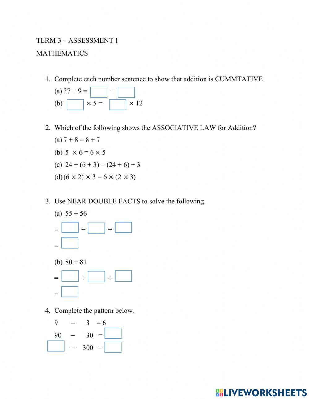 Associative and commutative law grade 3 4973077