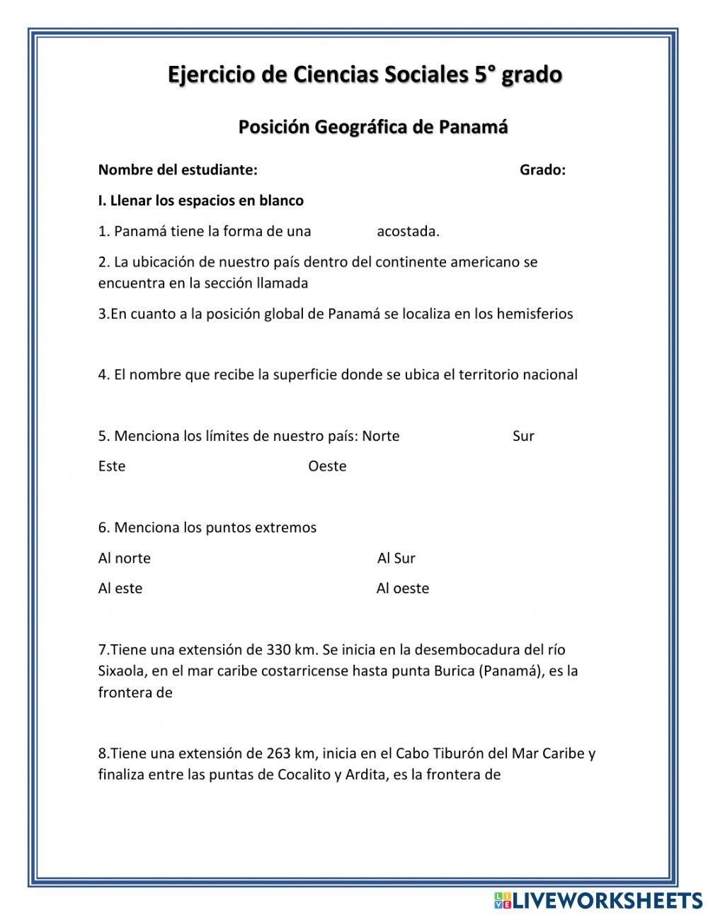 Posición geográfica de Panamá Posición geográfica de Panamá