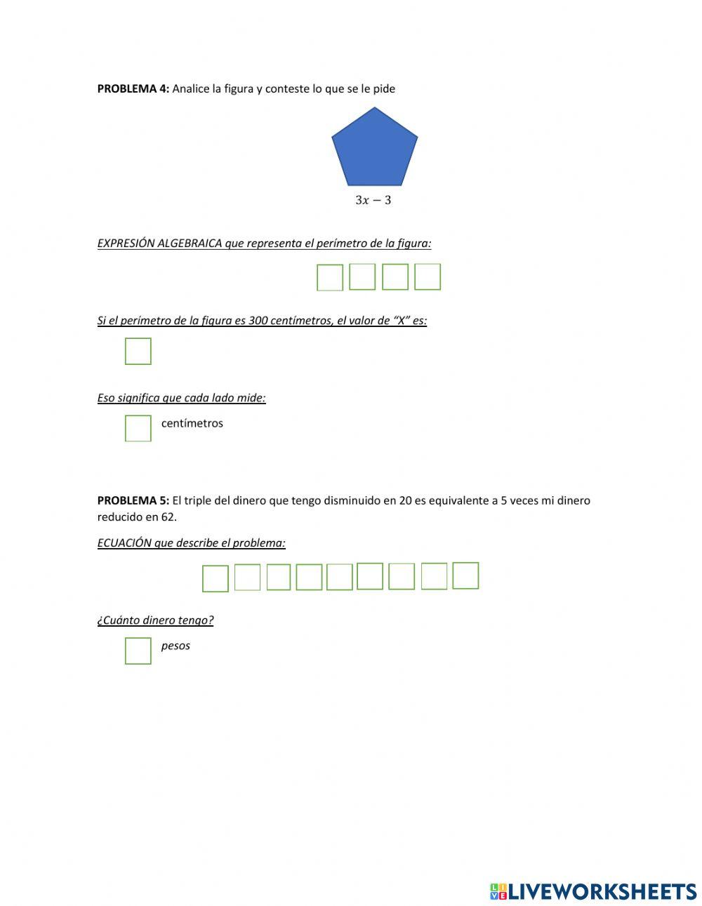 Planteamiento y solución de ecuaciones de primer grado
