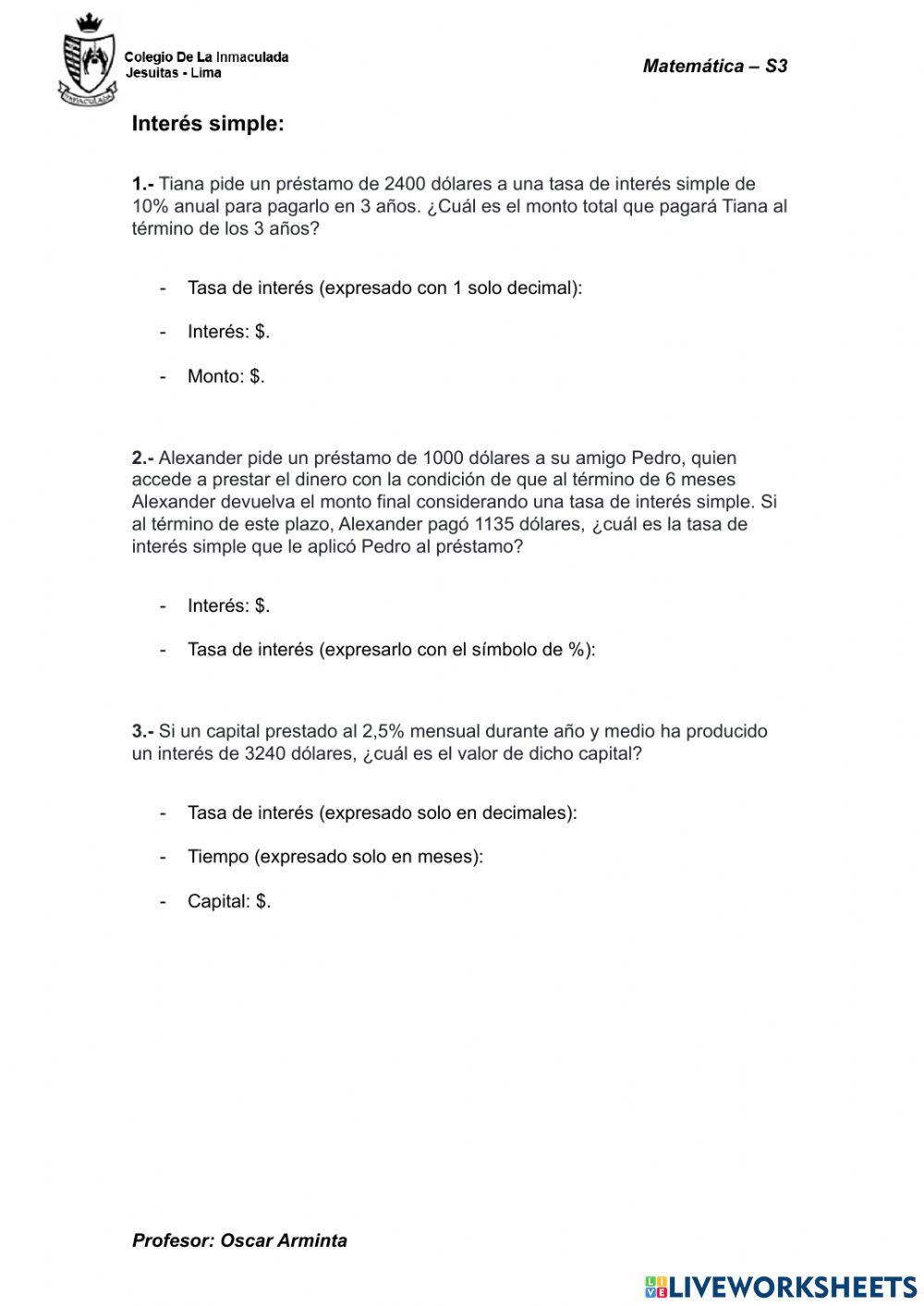 Números racionales + Interés simple