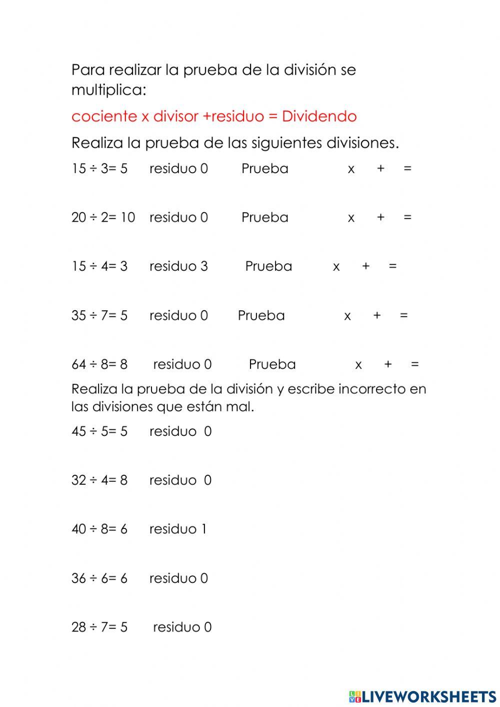 Prueba de la división