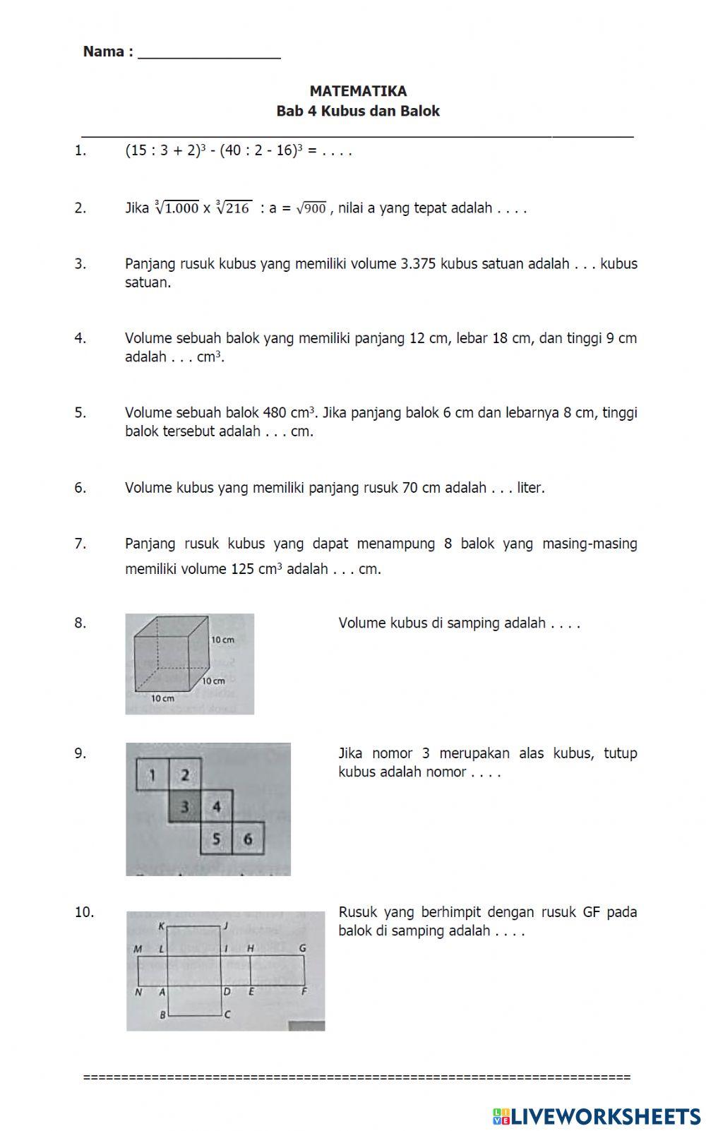 Volume Kubus dan Balok
