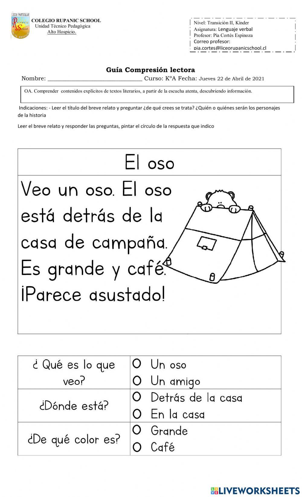 Compresión lectora oso