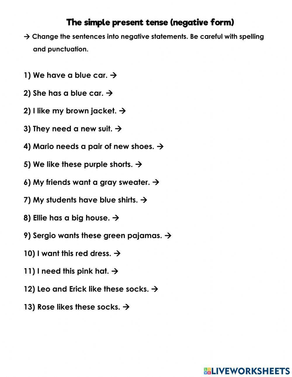 The simple present tense (negative form)