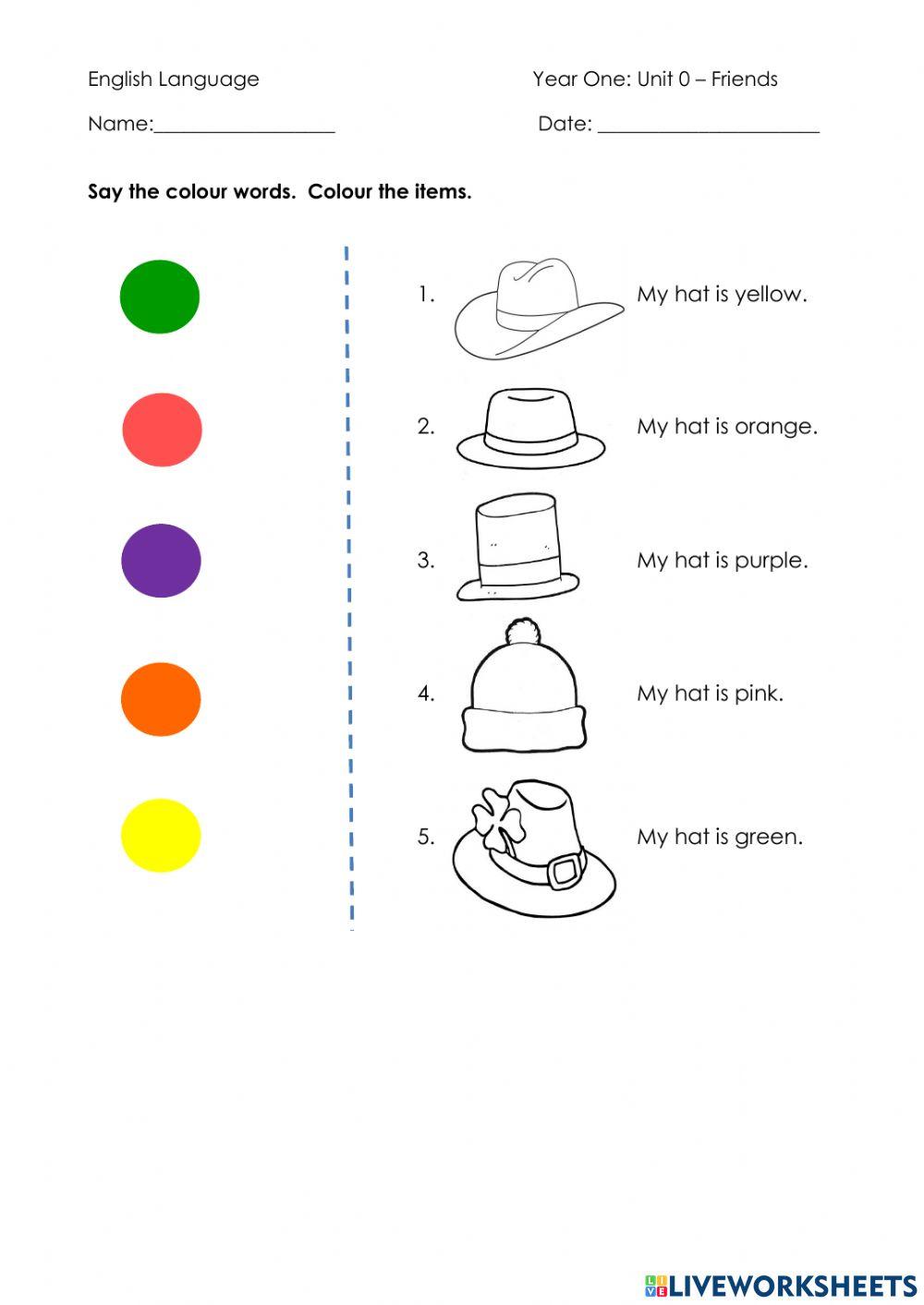 Colour the items based on the colour words
