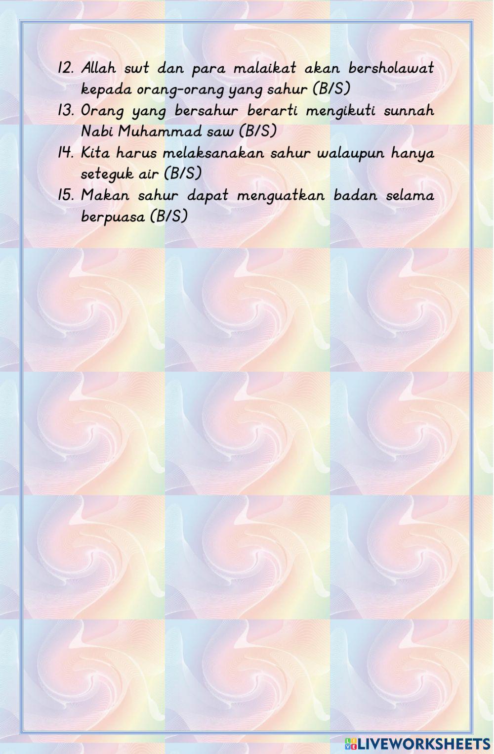 Worksheet Keutamaan Berbuka Puasa dan Sahur