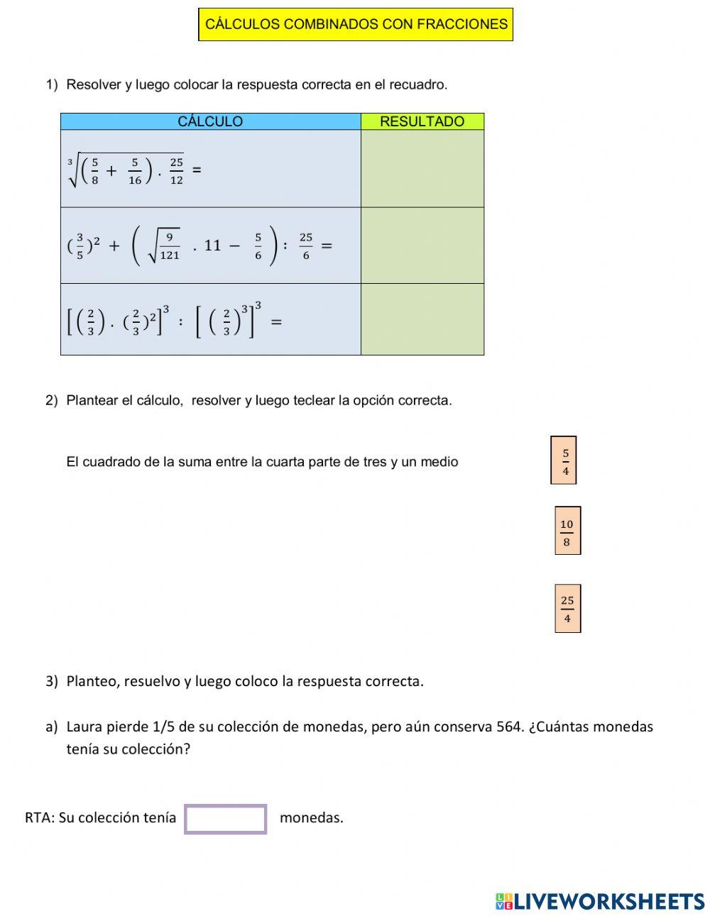 Operaciones con fracciones