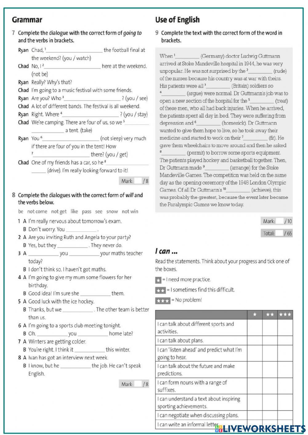 Unit 8 Vocabulary, grammar, use of english REVIEWSolutions Elementary6 .klase
