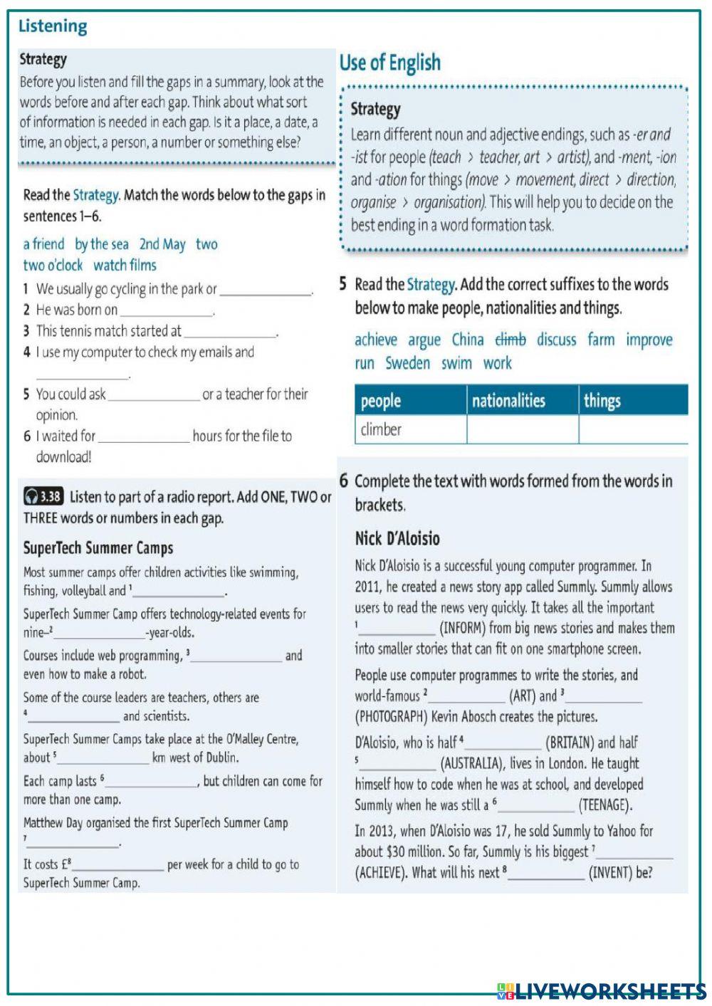 Unit 8 Vocabulary, grammar, use of english REVIEWSolutions Elementary6 .klase