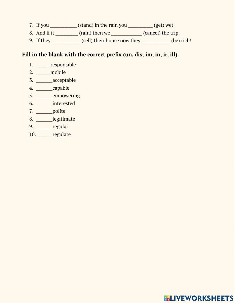 Conditionals and Prefixes Quiz