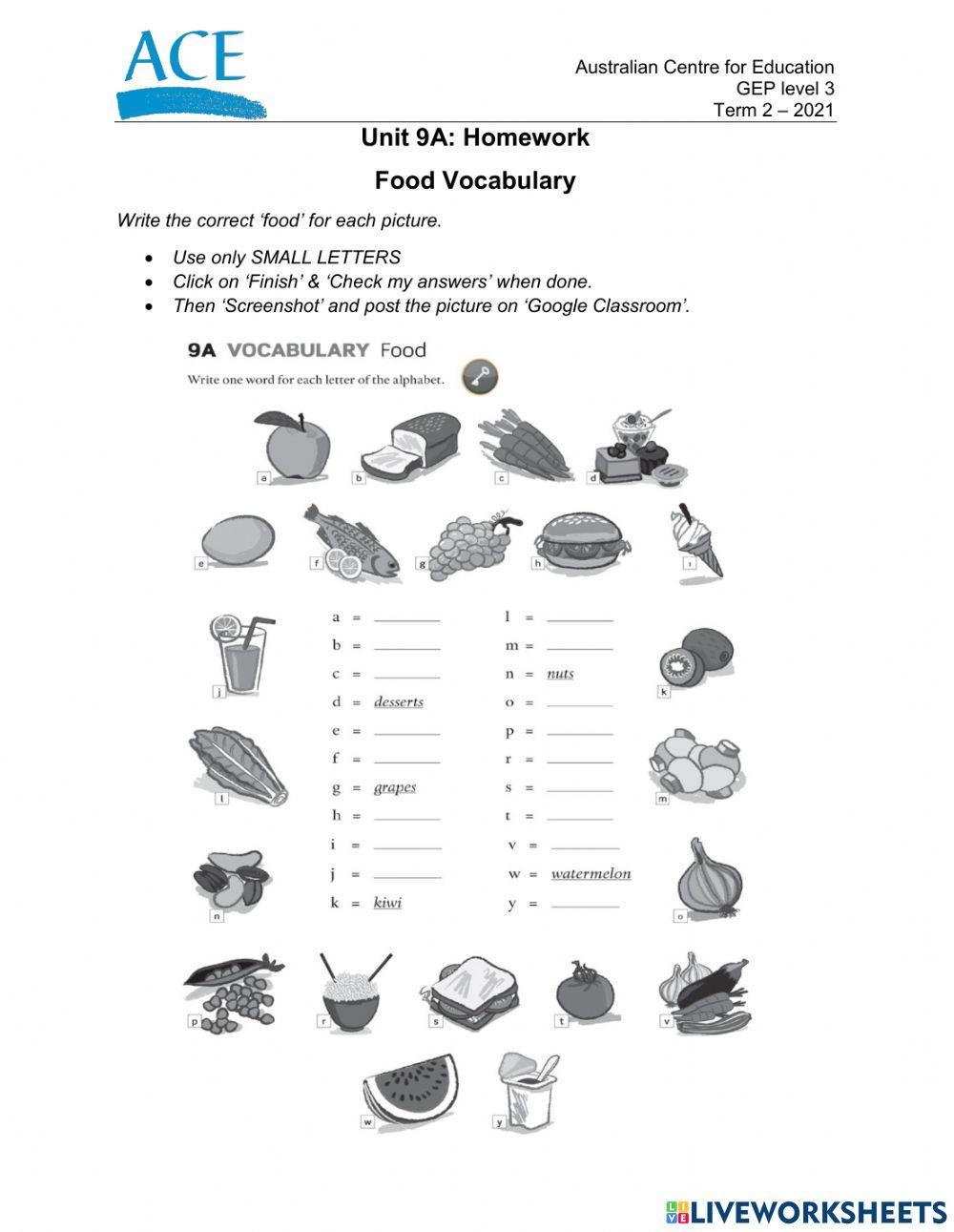 GEP3: Unit 9A - Food Vocabulary