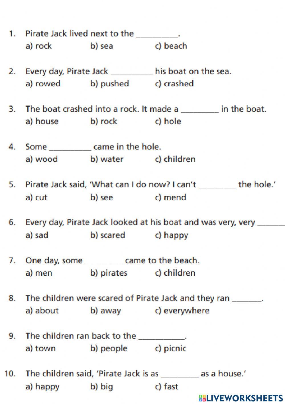 Pirate Jack reading comprehension Pirate Jack reading comprehension