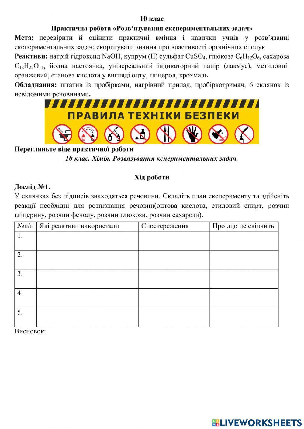10 клас хімія практична робота